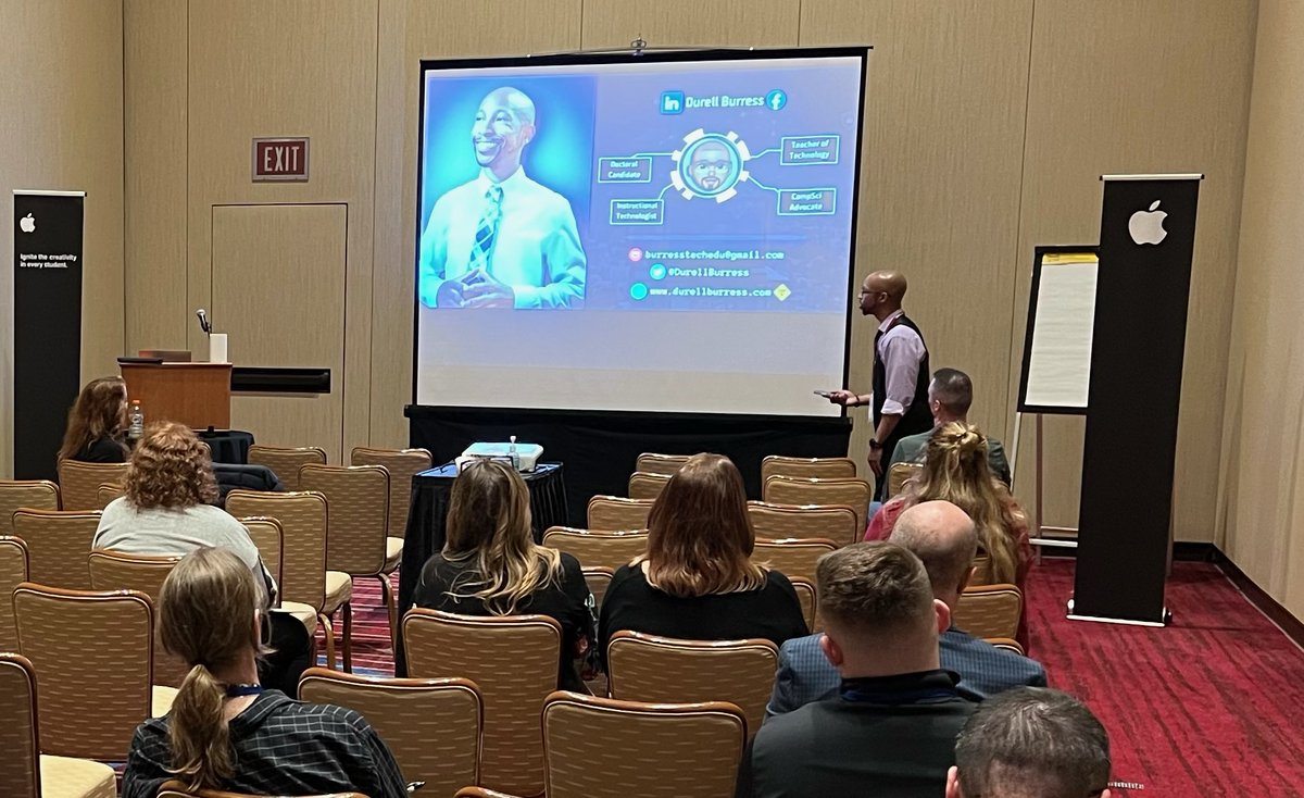 PaulVassak's tweet photo. So fun presenting at #TECHSPO23 with Linden Public Schools Apple Learning Coaches @kefalastech, @LeahPush, @DurellBurress, Howard Schulz & the Apple EDU NJ Team! Thank you for telling your stories about how you innovate learning! #ARoniPad #EveryoneCanCode @LindenSchoolsNJ https://t.co/IeujIn3JNN