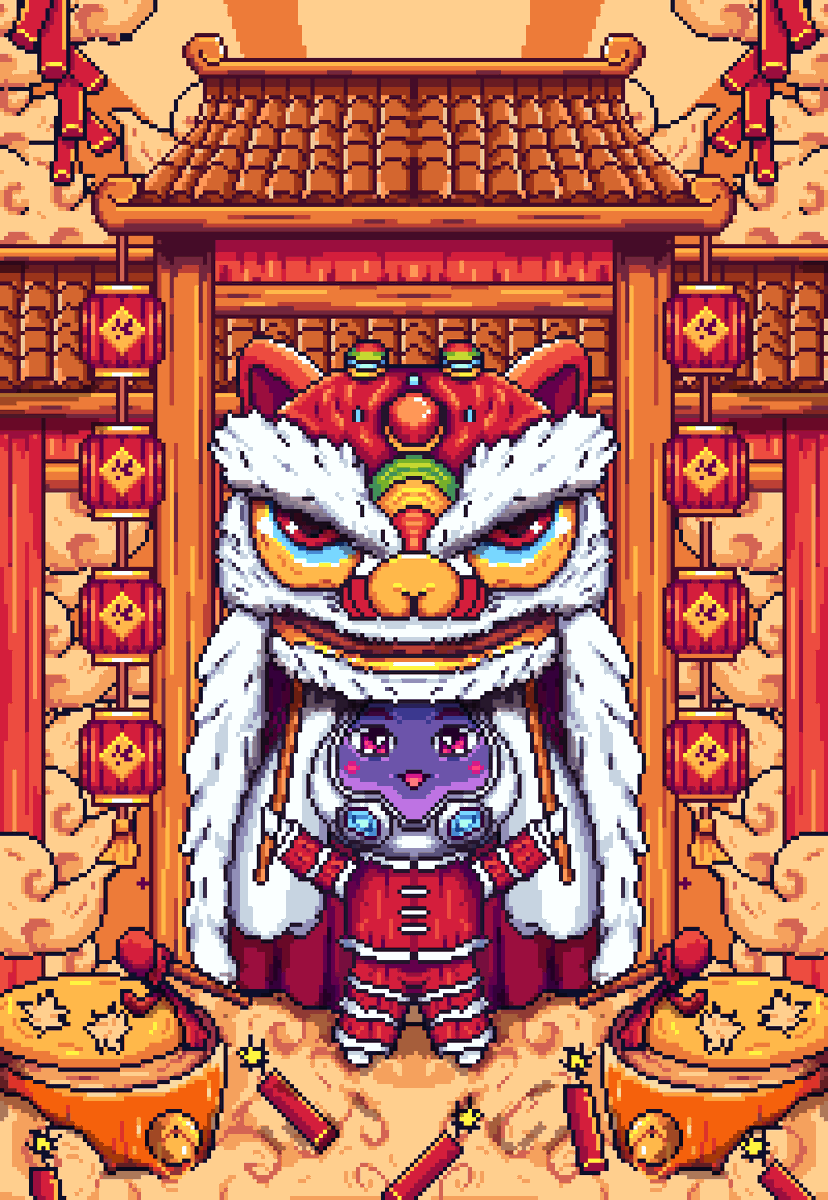 morethanpixel's tweet photo. Meet Pamp @KPRVERSE , This cute character is ready to celebrate in style, holding a lion dance prop and dressed in traditional red and white. Perfect for spreading joy and good luck this holiday season #PAMPdesign #pixelart https://t.co/BYoM32ki4E