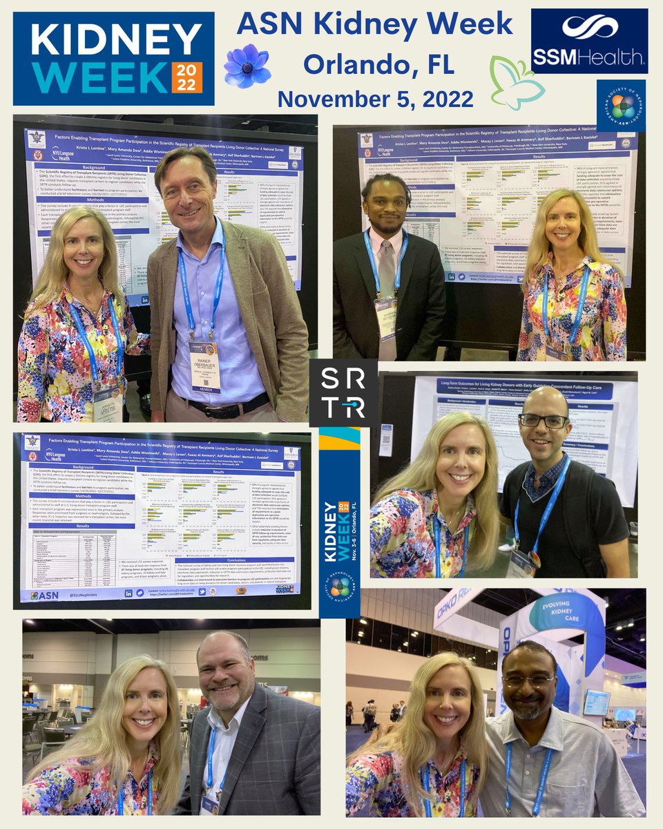 KristaLentine's tweet photo. ☀️#SuperDay 3 @ASNKidney #KidneyWk2022 | November 5, 2022👇🏾
• Engaged w/ so many great #colleagues at posters sessions🎤➕exhibits ➡️ it takes 2 📸collages to share🙌🏾
• #KidneyCare | #Research | #Innovation | @matthewdcostaMD | @SRTRNews  | @SSMHealthSTL  | @slusom | @AsnEpc👐🏾 https://t.co/wqEZ1IQJ6x