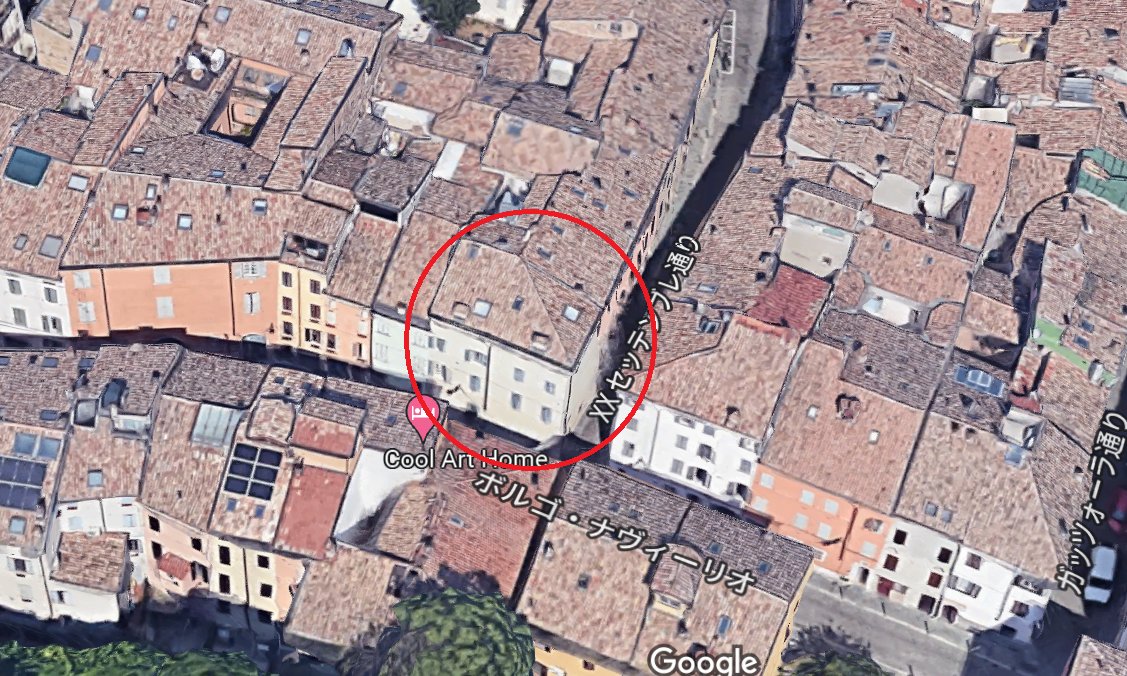 「ルキーニが住んでいた家はこれかな・・・フランス語表記⇒イタリア語表記に変えたうえ」|西川秀和のイラスト