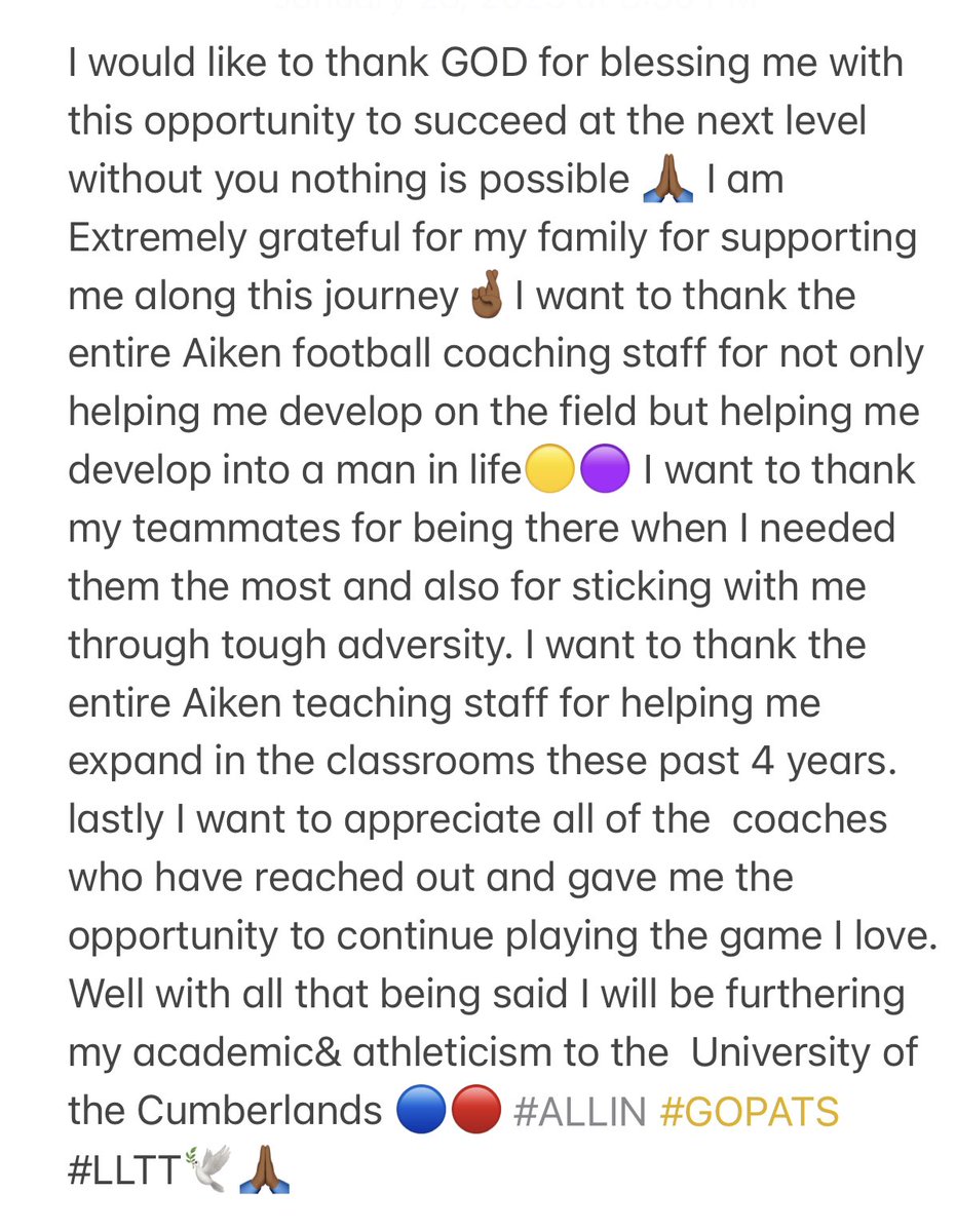 MalchiNalls's tweet photo. #AGTG Once again I want thank my Family,Friends,and Coaches for supporting me along this journey with that being said I’m 110% Committed💪🏾‼️@AikenRecruits @AikenFalcons @CoachDuka @CoachMelJohnson @UC_Patriots @CoachHouse_UC @CoachAbbottFB https://t.co/S9kA2zIQOj