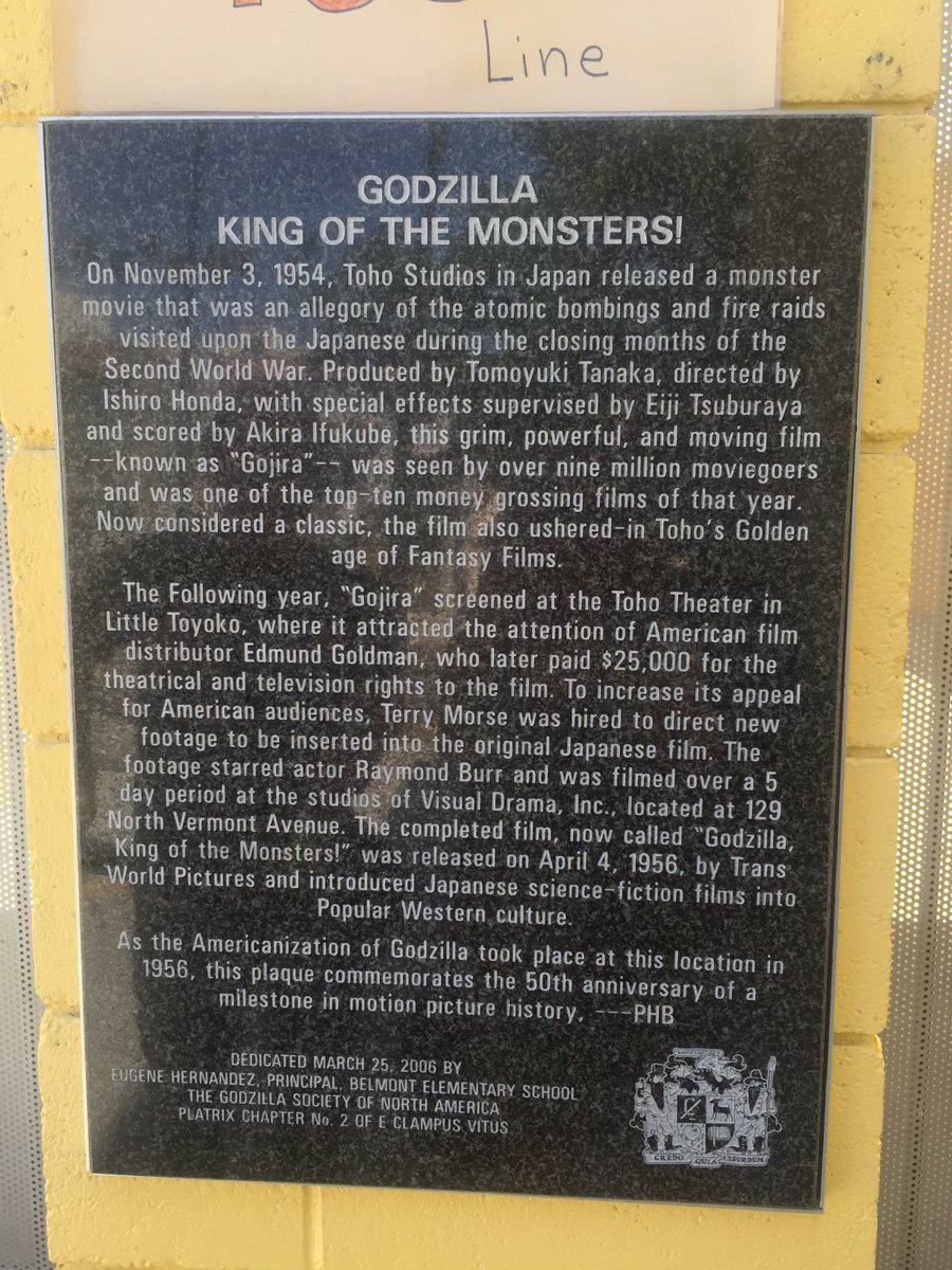 naski68's tweet photo. The wife (gf at this time) researched &amp; surprised me with a visit to the movie studio (now schoolhouse) where they shot Raymond Burr’s scenes for the American version of “Godzilla: King of the Monsters”. Not saying this is why I married her, but it didn’t hurt! #Svengoolie https://t.co/WGKhd0fZSk