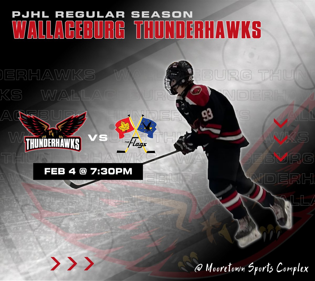 🚨It's GAME DAY!!🚨

Your Wallaceburg Thunderhawks travel to Mooretown this evening to take on the Flags @ the Mooretown Sports Complex.

🏒Puck drops at 7:30pm

#pjhl #hockey #Thunderhawks