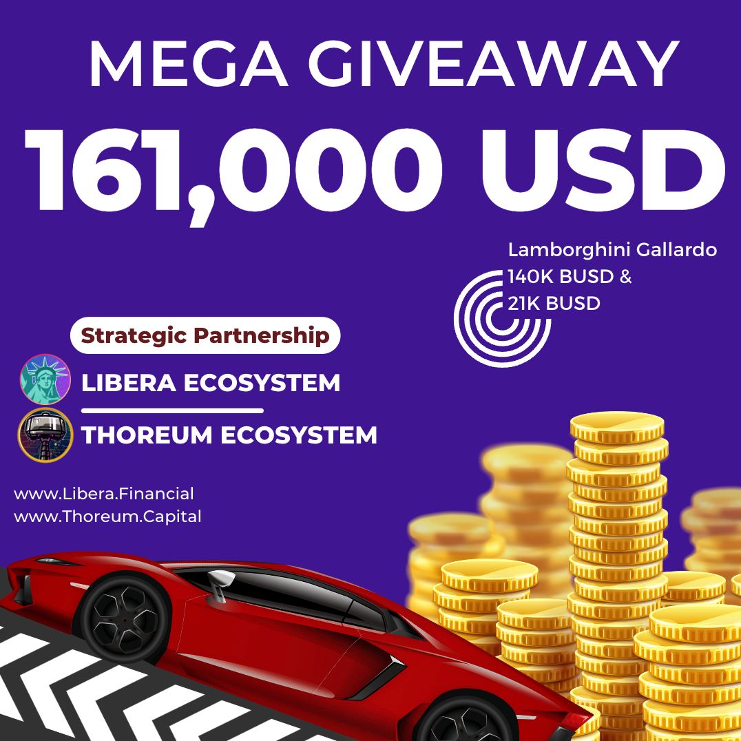 KeyOfLife - Multichain Store Of Value KOL (@keyoflife_fi) on Twitter photo MEGA #GIVEAWAY 161,000 USD🔥
with
<a href="/ThoreumFinance/">THOREUM.capital</a> x <a href="/LiberoFinancial/">Libero</a> <a href="/LiberaFinancial/">LiberaFinancial | Libera Angels NFT | BUSD Miner</a>
🎁 Rewards:
🚘#Lamborghini Gallardo or $140K equivalent
💰 $21K
📍 Complete all the Tasks
gleam.io/competitions/C…
#airdrop #cryptocurrency #airdropalert #BSC #x100GEM #PUMPING #BSCGems MEGA #GIVEAWAY 161,000 USD🔥
with
<a href="/ThoreumFinance/">THOREUM.capital</a> x <a href="/LiberoFinancial/">Libero</a> <a href="/LiberaFinancial/">LiberaFinancial | Libera Angels NFT | BUSD Miner</a>
🎁 Rewards:
🚘#Lamborghini Gallardo or $140K equivalent
💰 $21K
📍 Complete all the Tasks
gleam.io/competitions/C…
#airdrop #cryptocurrency #airdropalert #BSC #x100GEM #PUMPING #BSCGems