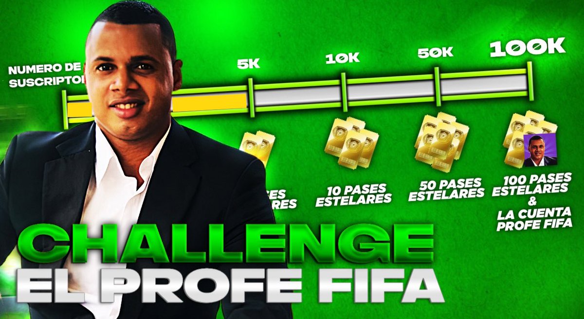 🤯Ya llevamos 5,090
subs y estamos a solo 4,910 subs para desbloquear el hito de 10 pases estelares. 

Vamos  juntos a lograr este challenger donde sortearemos hasta 166 pases😱🤑

PARTICIPA 
1-SUSCRIBIENDOTE AL CANAL youtube.com/@elprofefifa 
2-Dando 🔁&amp;❤️
3-Etiqueta a tus amigos