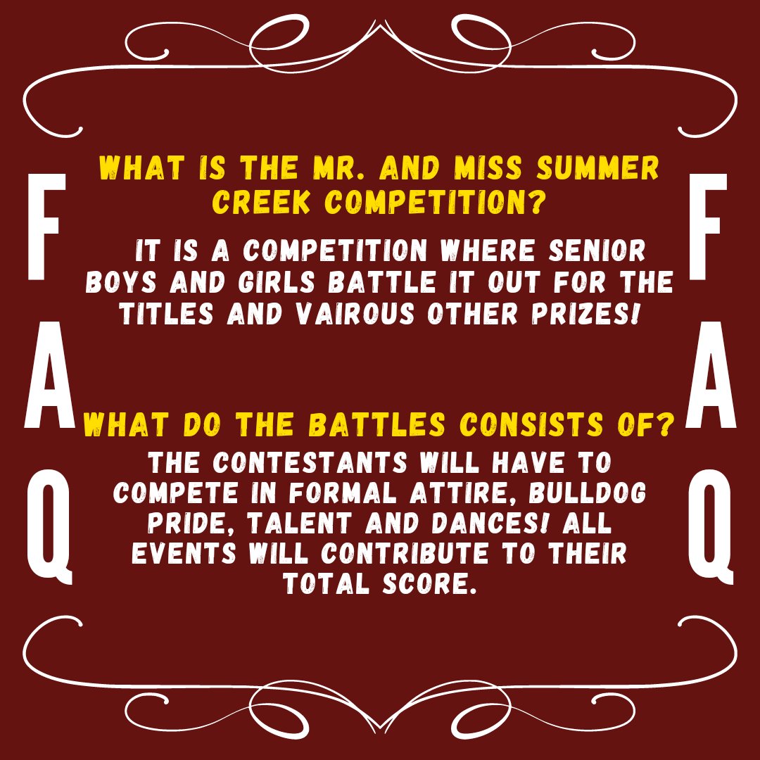 mr_miss_sc's tweet photo. 👑 Mr. and Miss Summer Creek FAQ👑 

If you have anymore questions, don't hesitate to ask!
@HumbleISD_SCHS @2023Schs https://t.co/LWxnDvhCIX