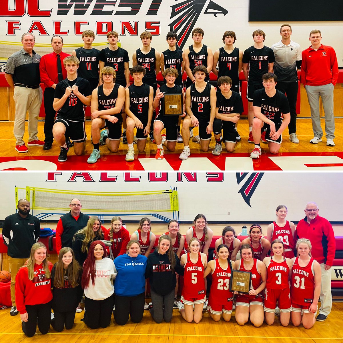 DCWestFalcons's tweet photo. We’re proud of both the boys and girls basketball teams for finishing 2nd place in the NCC Tournament! Way to represent! 🏀🥈🔴⚪️⚫️
#TheFalconWay #dcwestpride 
@DCPGSports @DCWestHoops @DCWestGBB https://t.co/8TT4tVfL7i