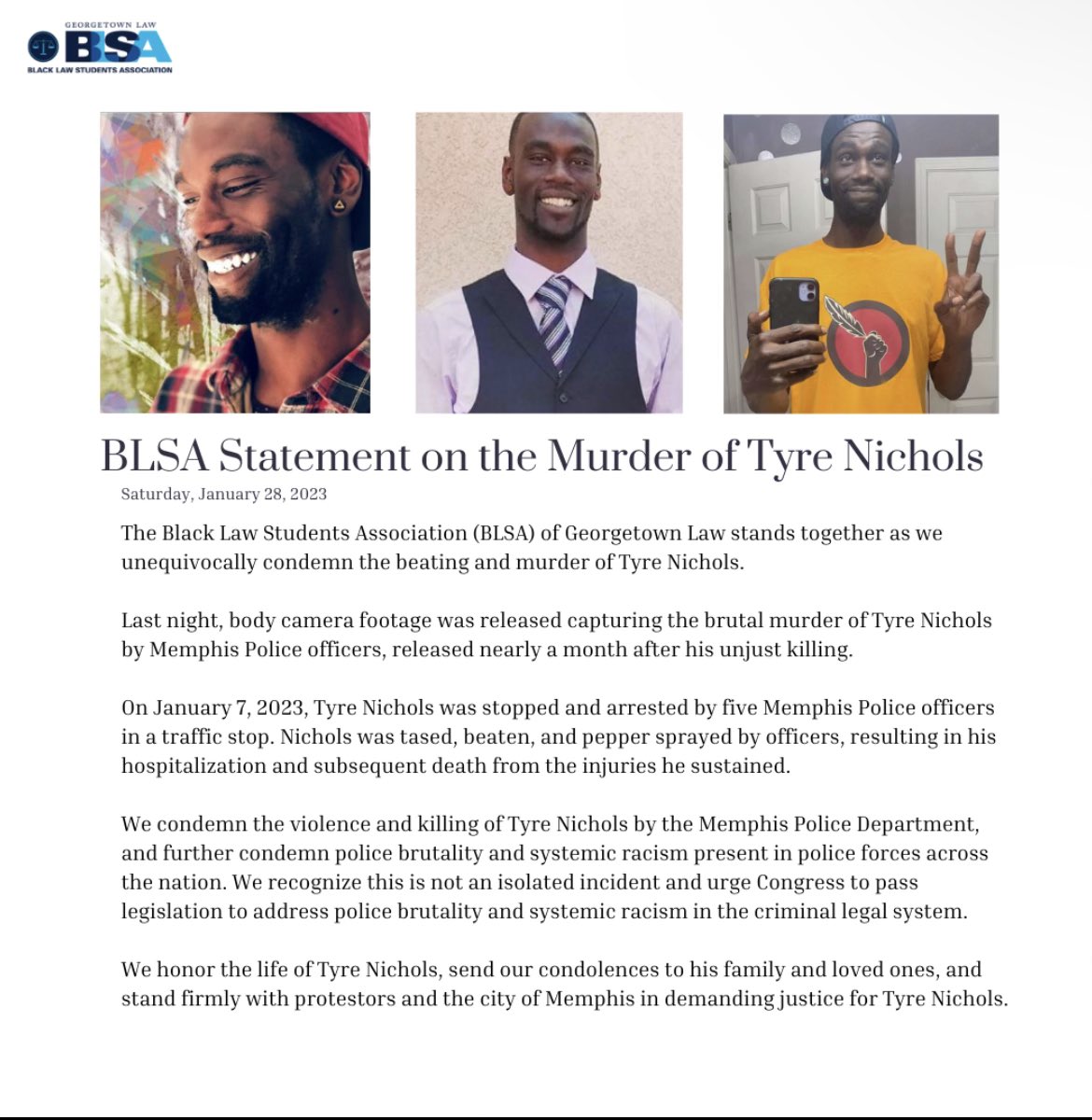 Our statement on the Murder of Tyre Nichols