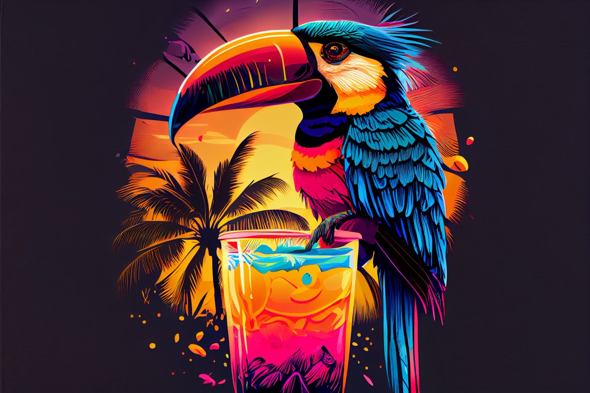 digitslim's tweet image. "Introducing my latest digital creation! This Tropical piece is a call back to the better times. The Florida Keys in the mid 80s were a vibe. Get this design at my Tee Public store along with many other awesome designs. Link in bio #ninja #tropical #bird #miami #cocktail