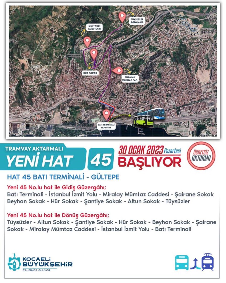 kocaelibld's tweet photo. #Hat45 yükleniyor…🚎🚌
Gültepe’nin yeni hattı 45 Pazartesi günü seferlere başlıyor! https://t.co/tUvgZqksCR