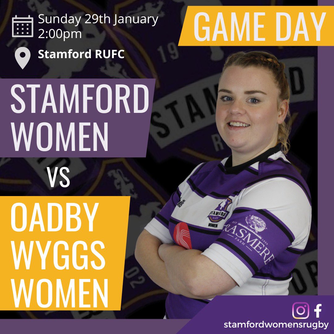 🔥🟣⚫️⚪️ IT’S GAME DAY ⚪️⚫️🟣🔥

Stamford Women v <a href="/OadbyWyggsRFC/">Oadby Wyggs RFC</a>  Women

🗓️ Today @ 2pm !

📍 Stamford Rugby Club PE9 2RZ

🍻🍾🥃 Bar open from Noon

🌭Food available 

💥🔊🔊 BRING THE NOISE 🔊🔊💥

🟣⚫️⚪️  <a href="/RutStamSound/">Rutland & Stamford Sound</a> <a href="/RFU/">Rugby Football Union</a> <a href="/nldrfu/">NLD RFU</a> <a href="/LightspeedFibre/">LightSpeed Broadband</a> <a href="/Mercury1712/">Stamford Mercury</a>