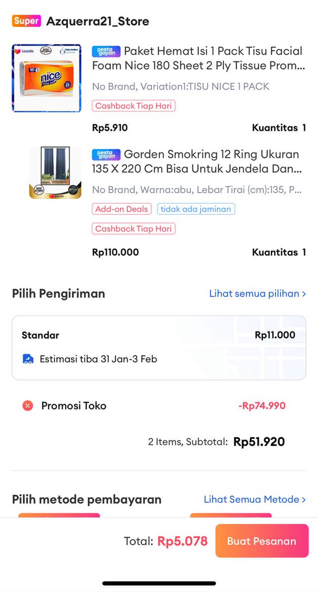 petarpesanantar's tweet image. Add on deals tissue comboin sama voucher dana
⬇️⬇️ 
c.lazada.co.id/t/c.bXURJw 
 

#500T #ferdinand #intm #malming #terong #tetangga #persissolo #qris #masduta #ricis #mikha #universitasgagalmerakyat #sektemangkujiwo #museum #hokbay #minggu #leoniel #promo