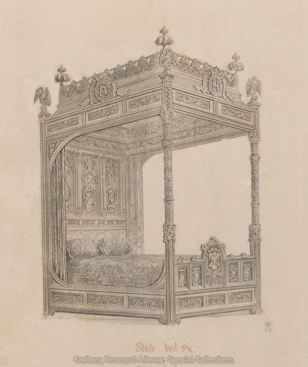 Pugin_awn's tweet photo. Plate 11. #Design for a #statebed from #GothicFurniture of the #XVCentury...,by #AWNPugin, 1835.
The State Bed remained in the #StateBedroom on the first floor of #SpeakerHouse until 1943 when it is thought to have been moved into a store. @UKParliament
@UKParlArchives https://t.co/P8Cq4uhbGS