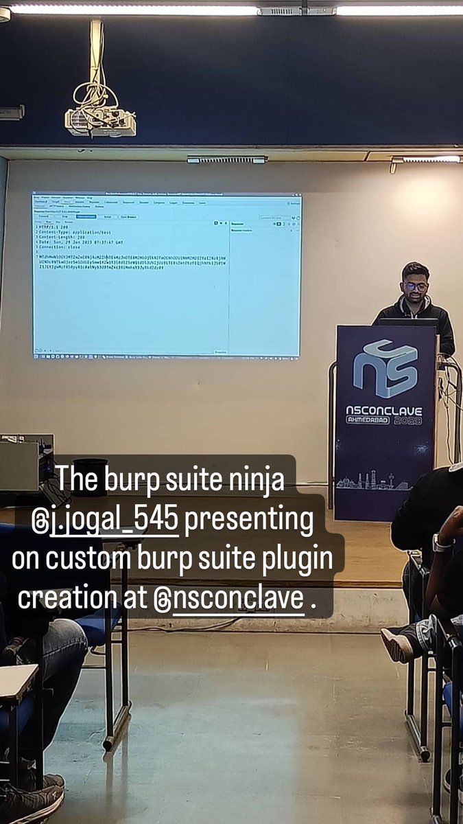 @j_jogal_545 presenting on "UNLEASHING THE FULL POTENTIAL OF BURP SUITE WITH EXTENSION DEVELOPMENT FOR ENHANCED PENETRATION TESTING" at <a href="/NSConclave/">NSConclave</a> 

#NSConclave2023