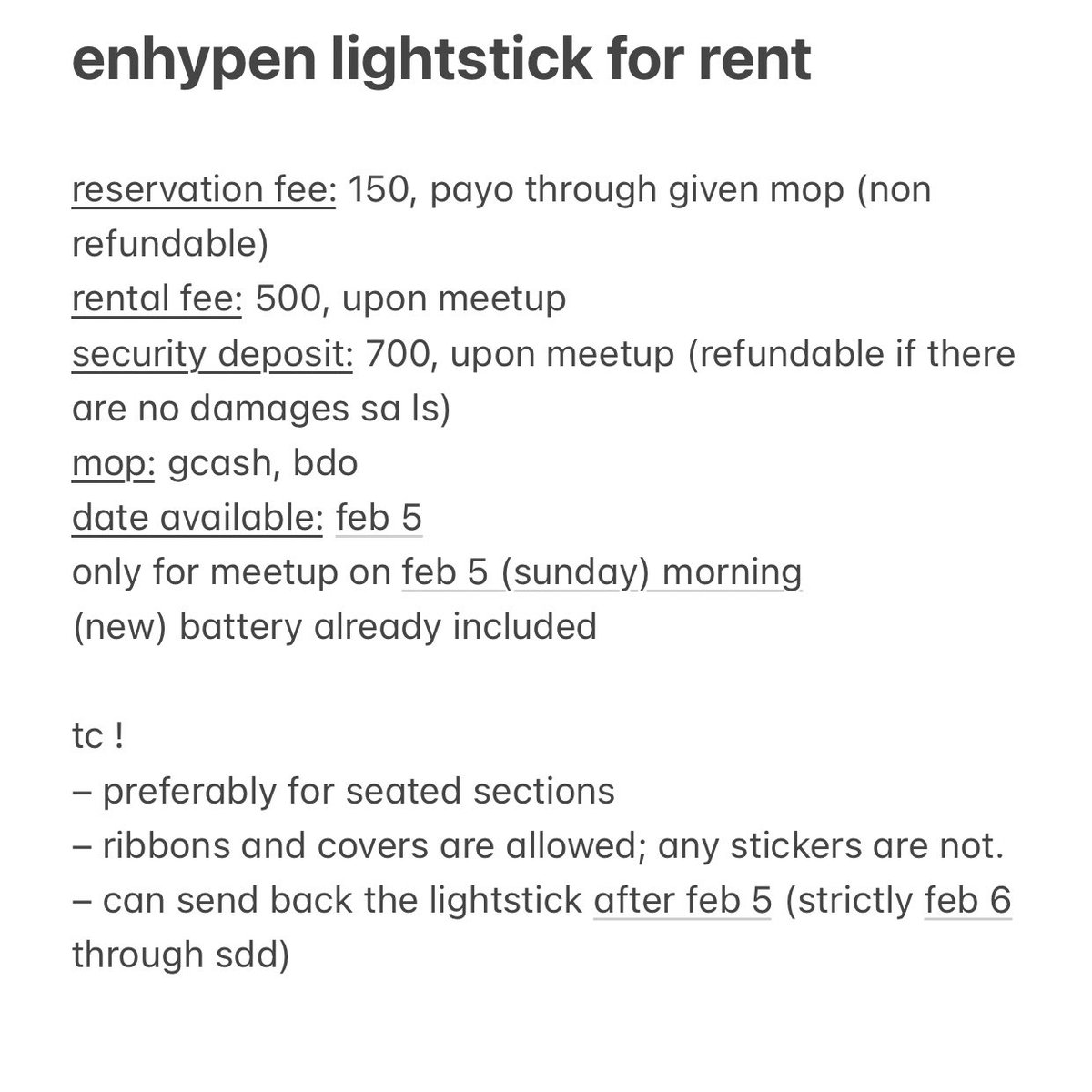 minjisells's tweet photo. wtr lfr enhypen lightstick

- only for feb 5
- loc : pasig city
– check photos below for more details

🏷️ manifesto concert enhypen lightstick https://t.co/OIp8ee7BlG