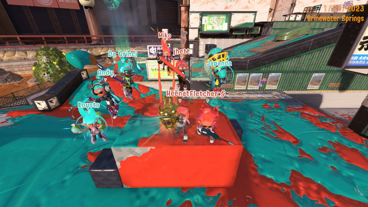 dawn8884's tweet photo. We forgot the to bring the birthday punch to Heenata's party! #SplarentsPB #Splatoon3 #NintendoSwitch https://t.co/vBk3lDB6Hj
