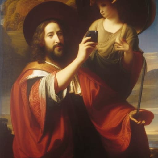 altdottasteless's tweet photo. "Jesus selfie - for selfie challenge
 @NightCafeStudio 

#aiart #nightcafe #digitalart https://t.co/tQEM6qesvD https://t.co/pqOas5v9zq