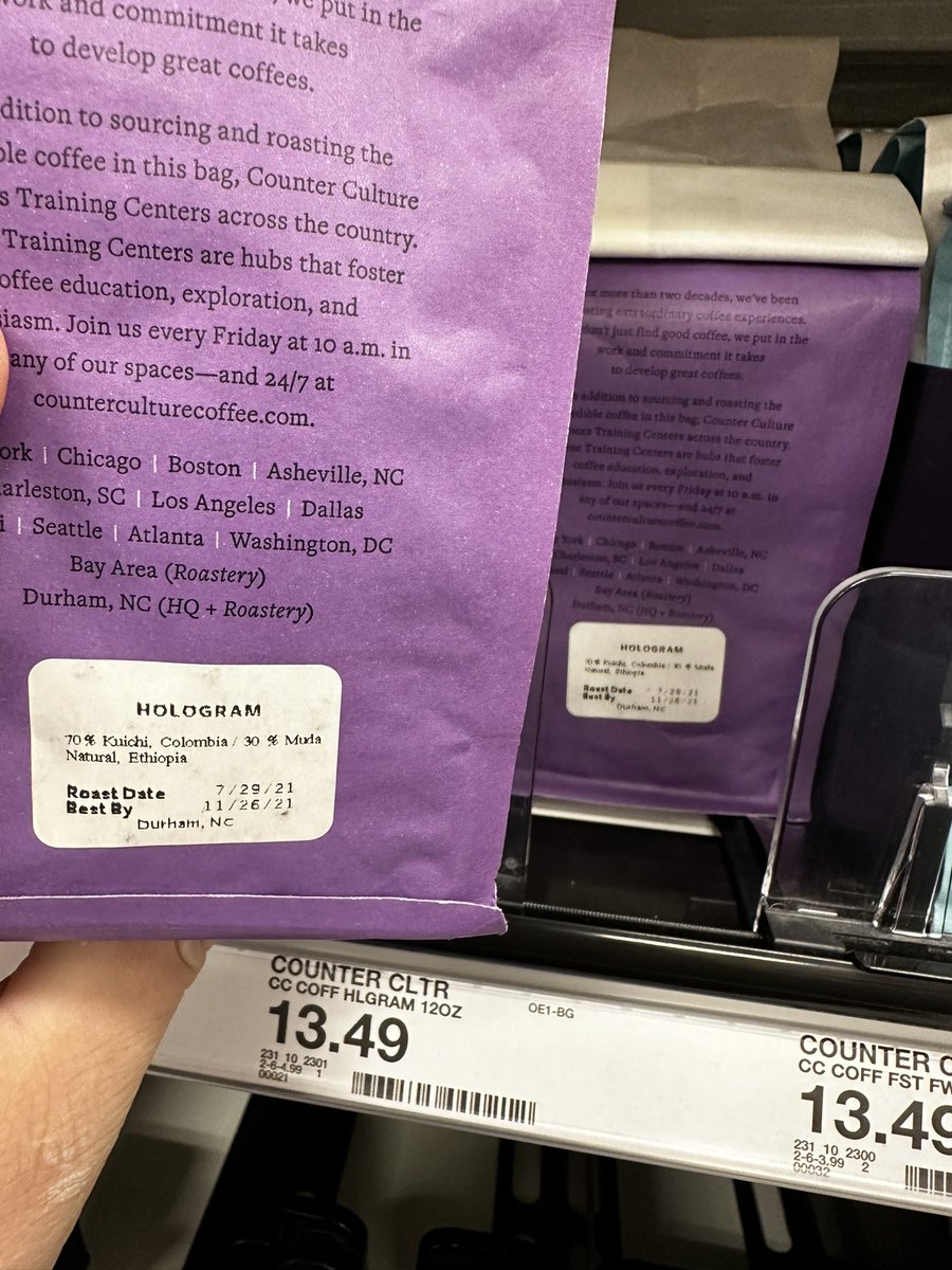 MattyB52's tweet photo. Found this @counter_culture display @Target in Lawton, OK today. Just off roast by a couple days … This was most of the display, all blends. https://t.co/04nLjxskJU