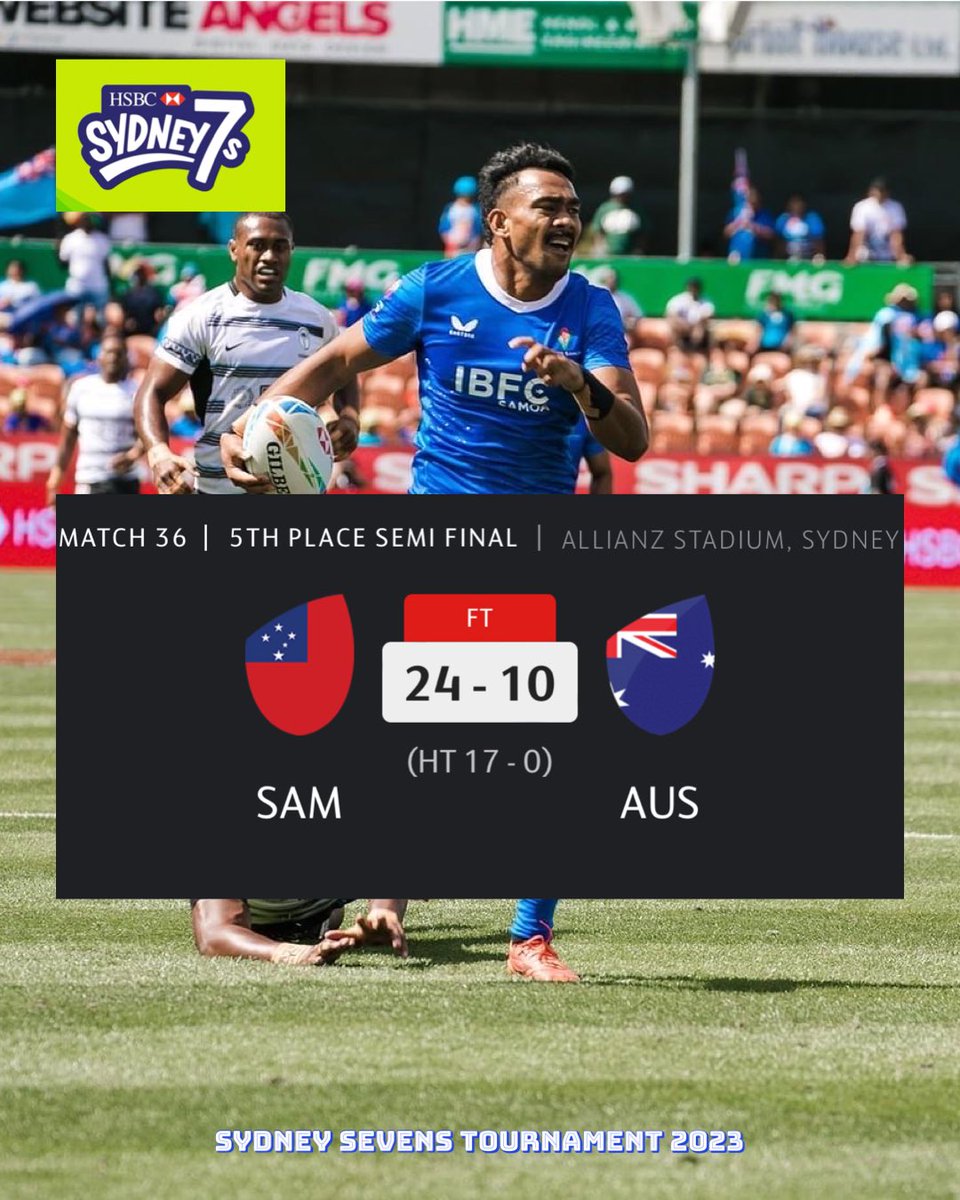 SamoaRugby's tweet photo. #Samoa7s into 5th place play-off after defeating #Aussie7s in semi-final🇼🇸👏🏾💯 #LeManu https://t.co/9uyKZ39UNP