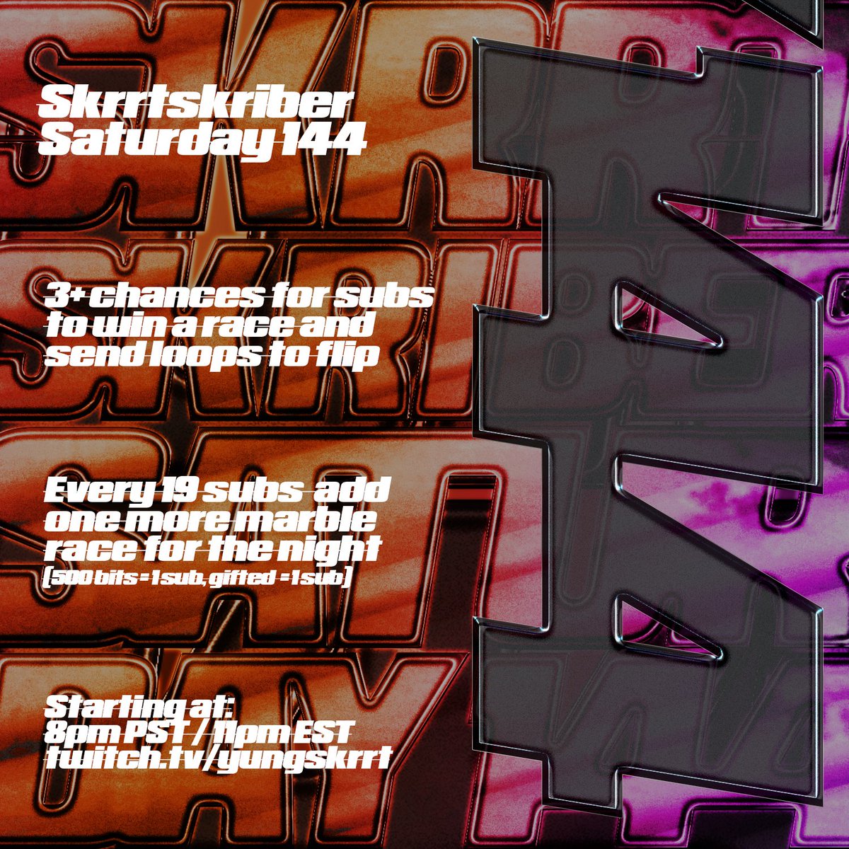 yungskrrt's tweet photo. SKRRTSKRIBER SATURDAY 144

COME TRY YOUR LUCK TO COLLAB

3+ CHANCES FOR SUBS

LIVE NOW // https://t.co/jwwyn11EKu

🥇🥈🥉 https://t.co/AvMQly5e1s