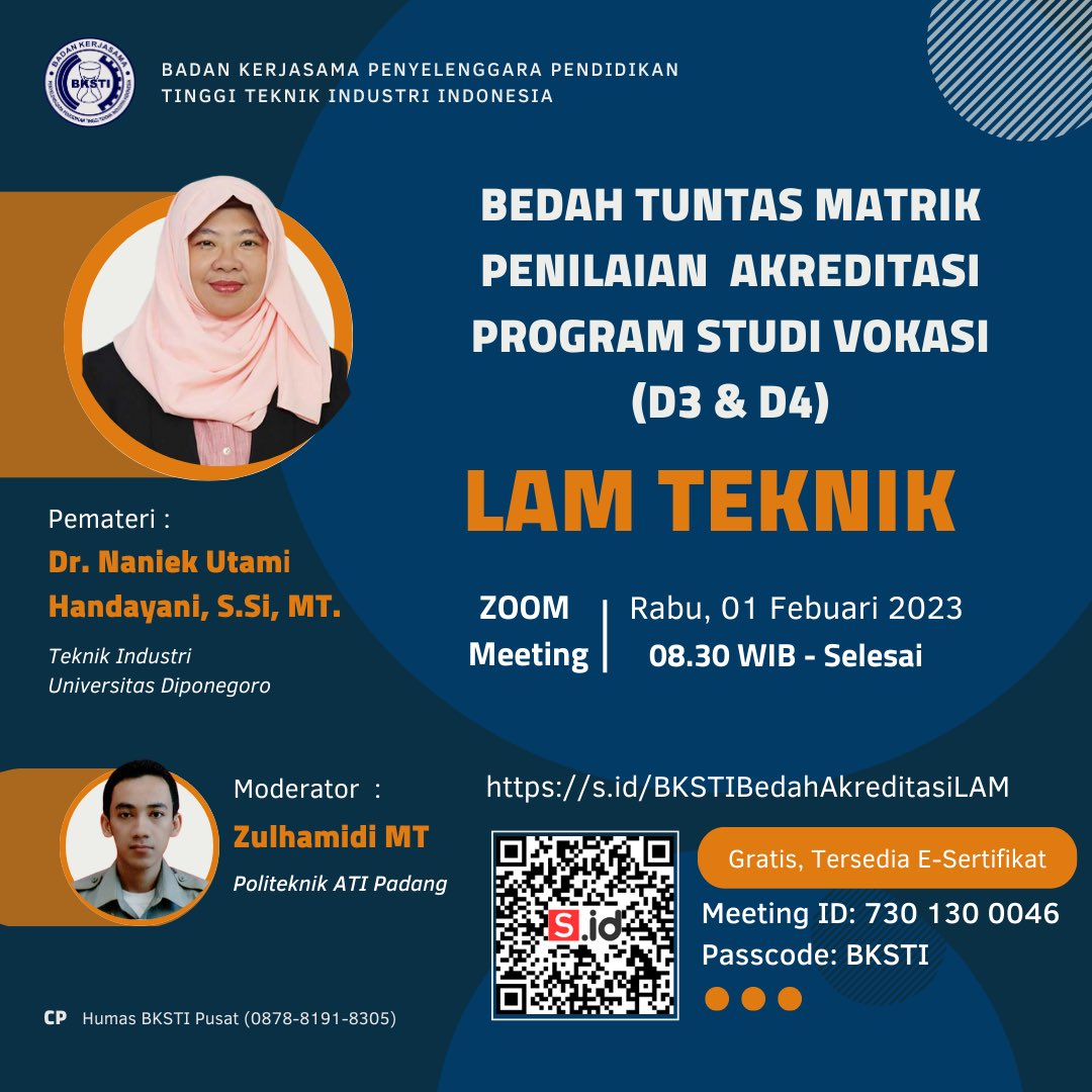 BKSTI_Pusat's tweet photo. Kali ini BKSTI mengundang Bpk Ibu kolega Vokasi TI. Mari kita bersama membedah Matriks Penilaian Akreditasi LAM Teknik untuk D3 &amp; D4. Gabung acaranya di: https://t.co/a6lr9abbbO https://t.co/jv3GZtC72H