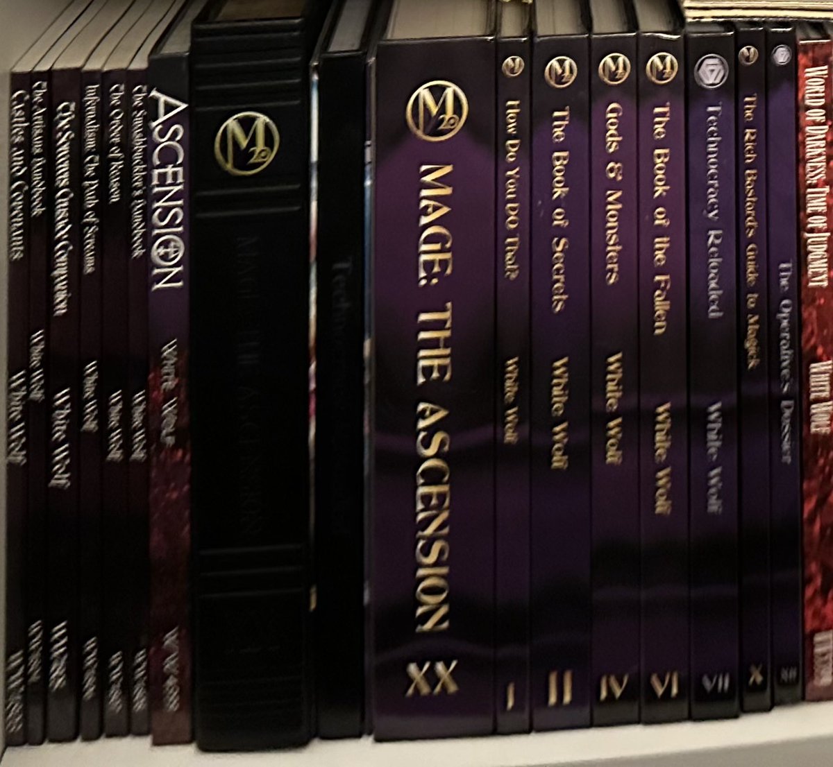 bubba_tweets's tweet photo. This @TheOnyxPath beauty showed up today courtesy of @DriveThruRPG. Another amazing tome for the library. I swear, I’m going to get around to reading these two shelves of #MageTheAscension books. I also need to finish collecting the line. #M20 #VictorianMage #VM20 https://t.co/K4Fg5k1w4p