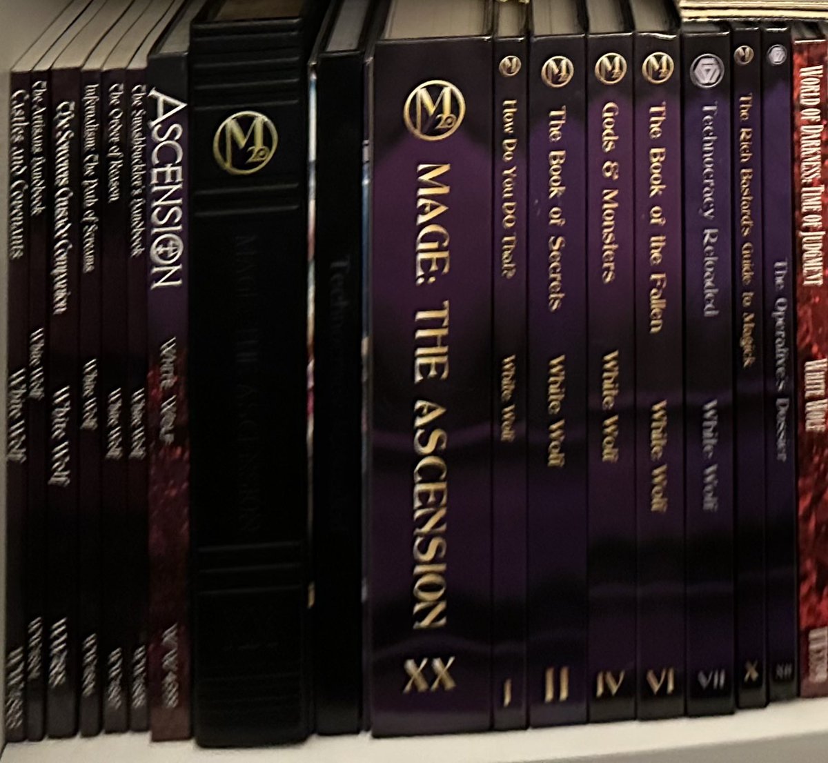 This @TheOnyxPath beauty showed up today courtesy of @DriveThruRPG. Another amazing tome for the library. I swear, I’m going to get around to reading these two shelves of #MageTheAscension books. I also need to finish collecting the line. #M20 #VictorianMage #VM20