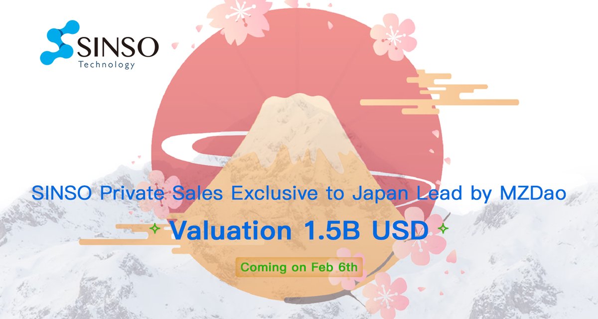 #SINSO private sales coming on Feb 6th, lead by #MZDao valuation 1.5B USD

Since January, 100+ KOLs are promoting SINSO! Purchase through KOL link will get you extra bonus!

Sales page will be published soon.

For more details, please join SINSO discord: discord.com/invite/Kx4MH7e…