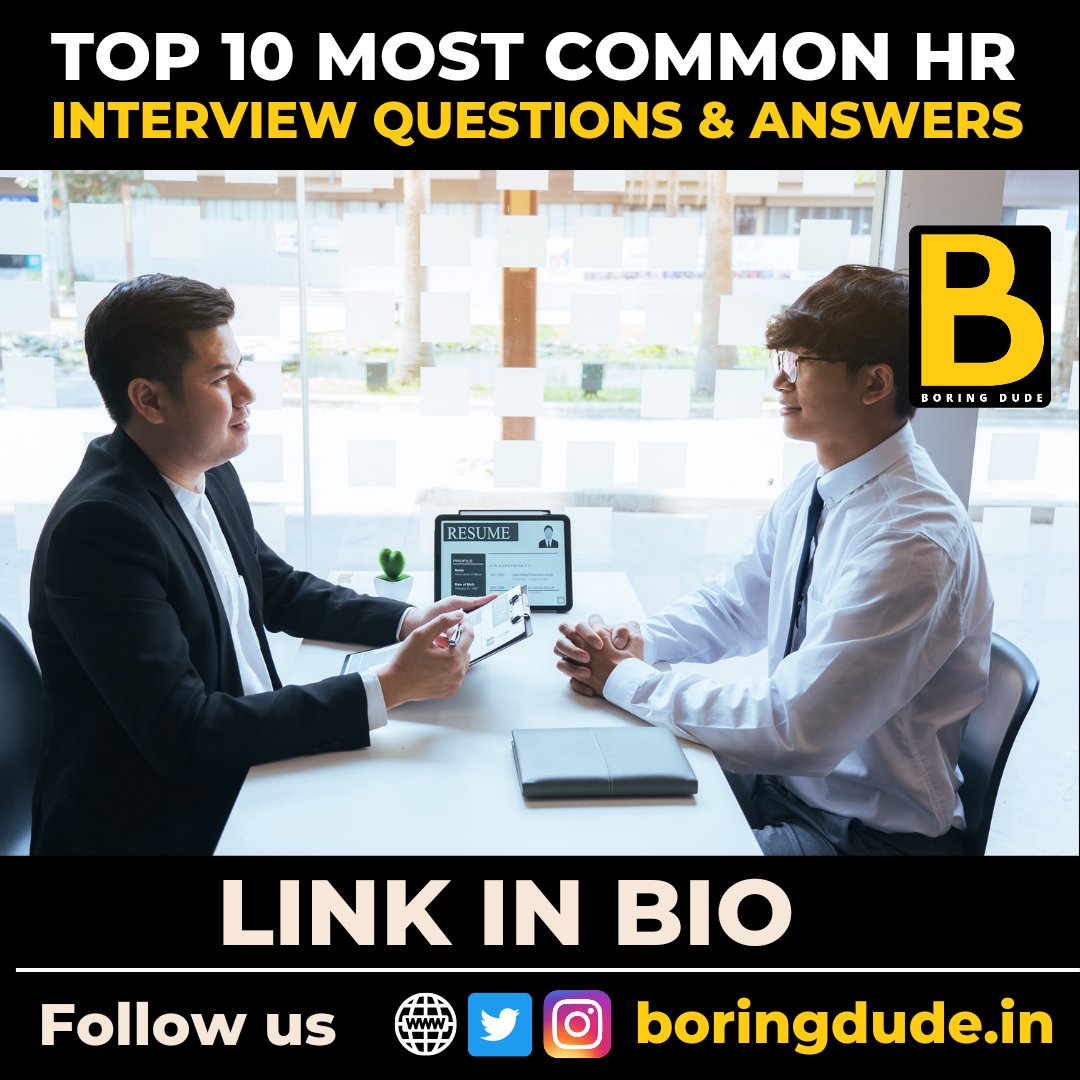 10 Most Common HR Interview Questions &amp; Answers For Freshers &amp; Experienced

Check here: boringdude.in/10-most-common…

#boringdude #hrinterview #hrinterviewquestions #coding #programming #java #python #javascript #go #scala #c #swift #kotlin