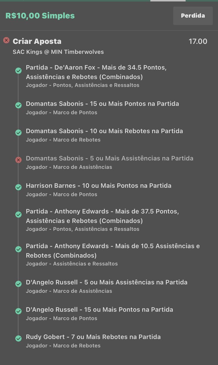 VicariRafa's tweet photo. @Jeeanzito23 Enquanto isso eu brigando com a bet da minha Odd 17 onde o Sabonis fez 5 assistências https://t.co/LKhOFhboqn