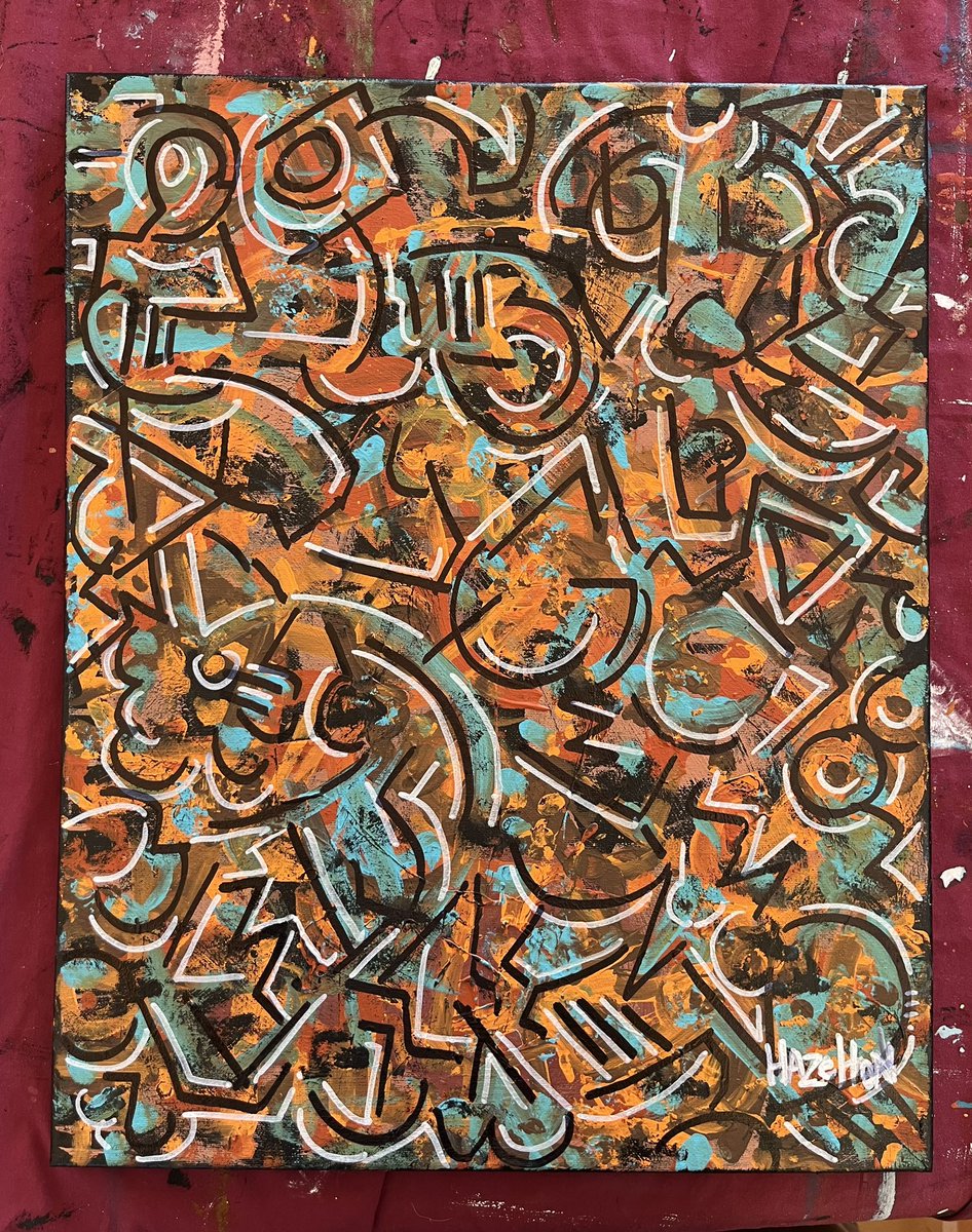“Knuckles to Chins.”  Acrylic on 20”x16” canvas. 2023.