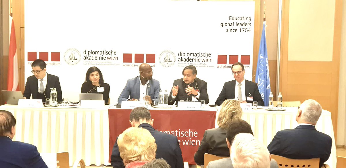 BBatware's tweet photo. This week I had d honor to chair a panel on Int'l #Peace &amp; #Security w/ f. UN USG @ShashiTharoor at @DA_vienna's conference on 'Reinvigorating d #unitednations. My take: for it to truly succeed, we must go back to d principles of d Charter &amp; put "we the people" at d heart of it. https://t.co/R8bYHy5TD4