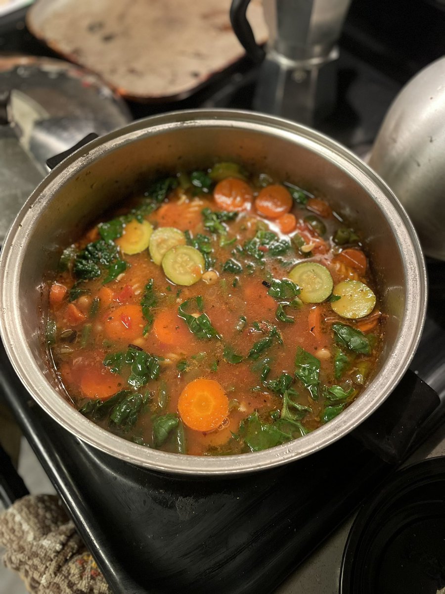 big_book_of_bug's tweet photo. minestrone soup and vegan tiramisu https://t.co/lYlp29eOS8