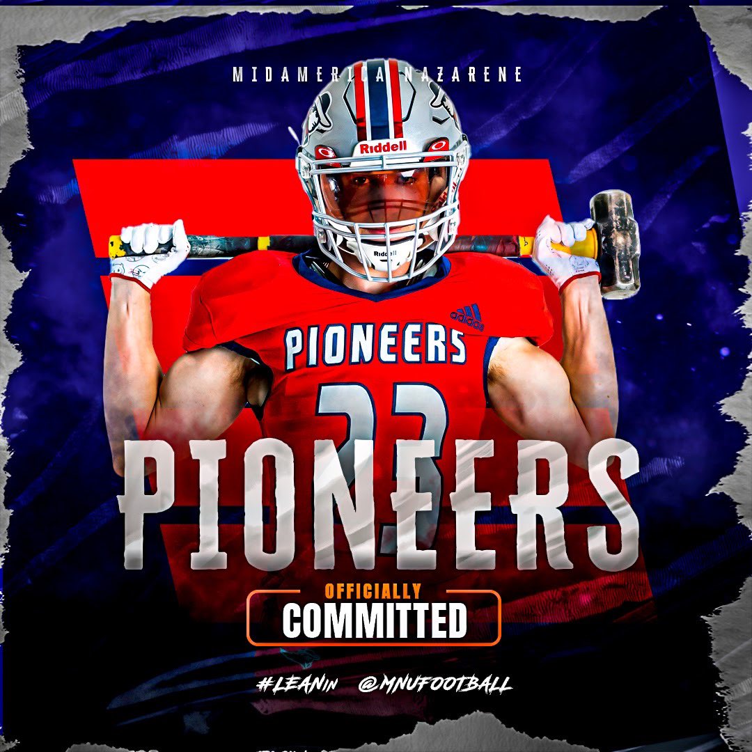 I would like to announce my commitment to Mid America Nazarene university to play football. I want to thank everyone that has helped me through my journey through my football career I would also like to thank <a href="/CoachHansen_/">Paul Hansen</a>  for this amazing opportunity.