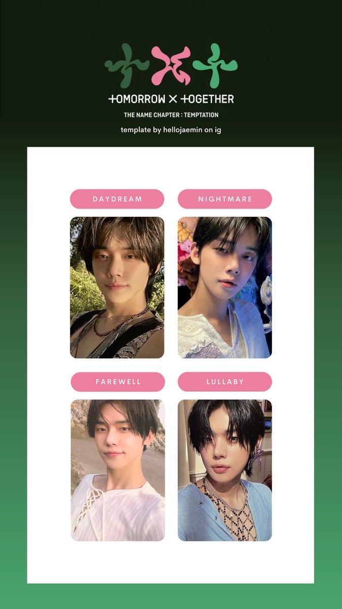 gcingseventeen's tweet photo. txt the name chapter: temptation individual member photocard template / list

download: https://t.co/IZHsoQRIcU

tags; tomorrow x together pc soobin yeonjun beomgyu taehyun hueningkai 투머로바이투게더 투바투 이름의 장 템테이션 포카 포토카드 리스트 연준 수빈 범규 태현 휴닝카이 https://t.co/pjODPk3eiQ