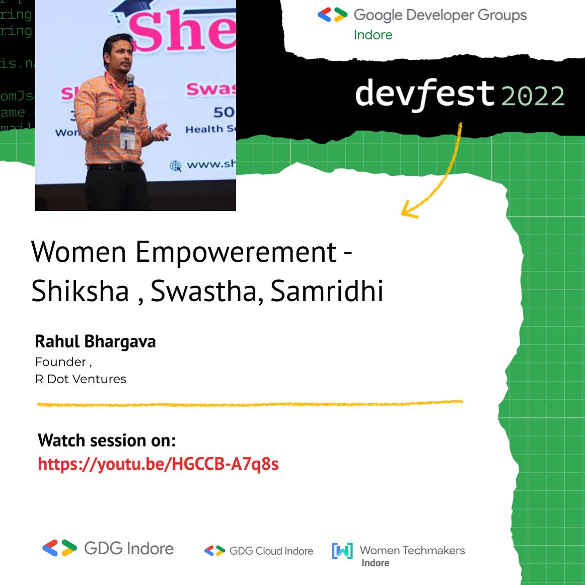 GDG_Indore's tweet photo. The talk entails how @SheKunj_edu, India’s leading women empowerment organization, has changed the lives of many women and children in India.
Catch the full session:
https://t.co/Kx9AU5ow3I
#devfestindore2022 #gdgindore #wtmindore #gdgcloudindore https://t.co/kCE5AmqEUz