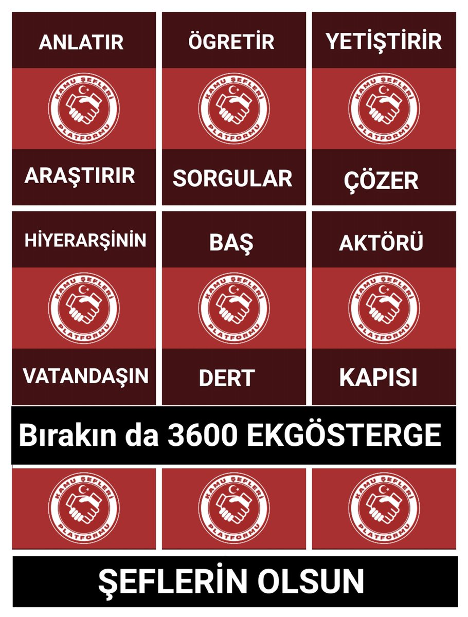 Dört meslek grubu olarak yola çıkılan, sonrasında 5 milyon memuru kapsayan 
3600 Ekgöstergede #KamuŞefleri kapsam dışında kaldı. Hak hukuk ve adalet istiyoruz
🇹🇷🇹🇷🇹🇷🇹🇷🇹🇷🇹🇷🇹🇷
Konya 
<a href="/RTErdogan/">Recep Tayyip Erdoğan</a> <a href="/vedatbilgn/">Vedat Bilgin</a> <a href="/fuatoktay/">Fuat Oktay</a> <a href="/Mustafa_Destici/">Mustafa Destici</a> <a href="/AvOzlemZengin/">Av. Özlem Zengin 🇹🇷</a> <a href="/mustafaelitas/">Mustafa Elitaş</a> <a href="/_aliyalcin_/">Ali YALÇIN</a>