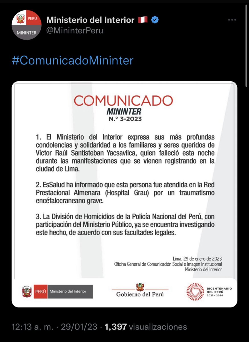 martinhidalgo's tweet photo. El @MininterPeru borró su tuit y volvió a subir su comunicado. ¿Qué cambió? El punto número 2. https://t.co/P7E0ObZoXv