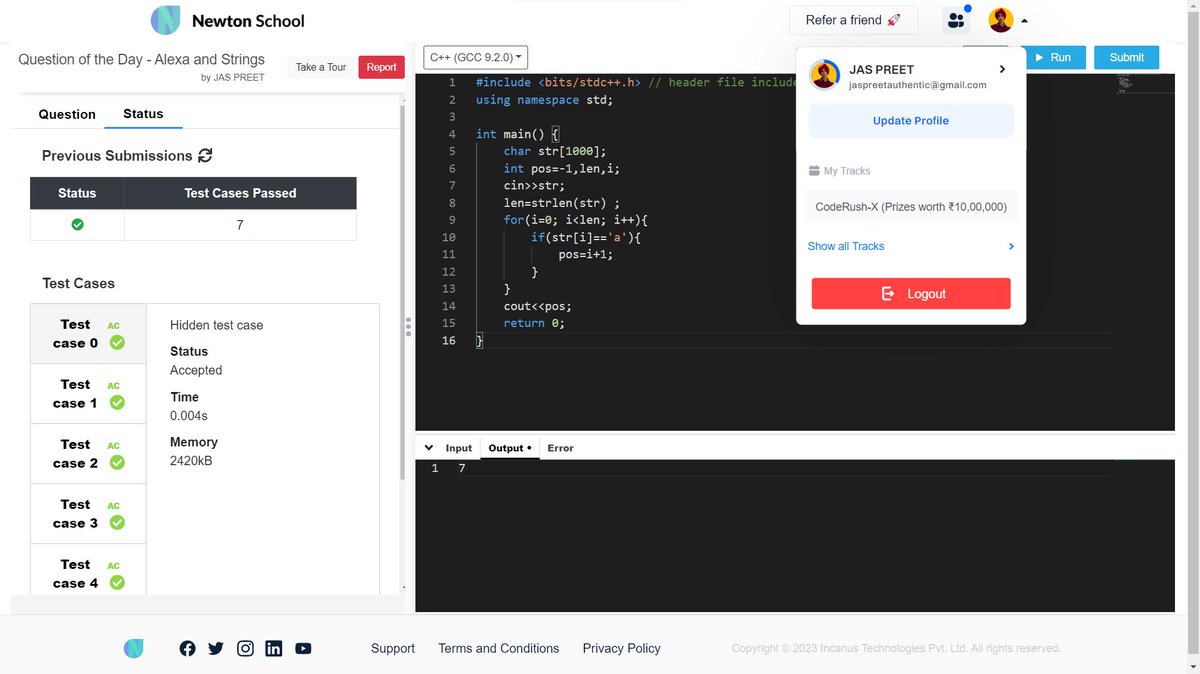 jaspreetinfosec's tweet image. Today I have solved &quot;Alexa and Strings&quot; problem using #CPP    
#Day14  of #30daysofcode 
@everydaycoders
 #community #coding #programming #competitiveprogramming #codingchallenge #dsa  #bubbleupcommunity