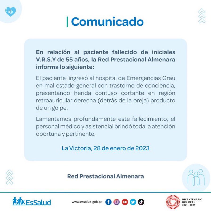 Hola <a href="/EsSaludPeru/">EsSalud Perú</a>, ¿nos explican este cambio en el comunicado sobre el primer fallecido en Lima?