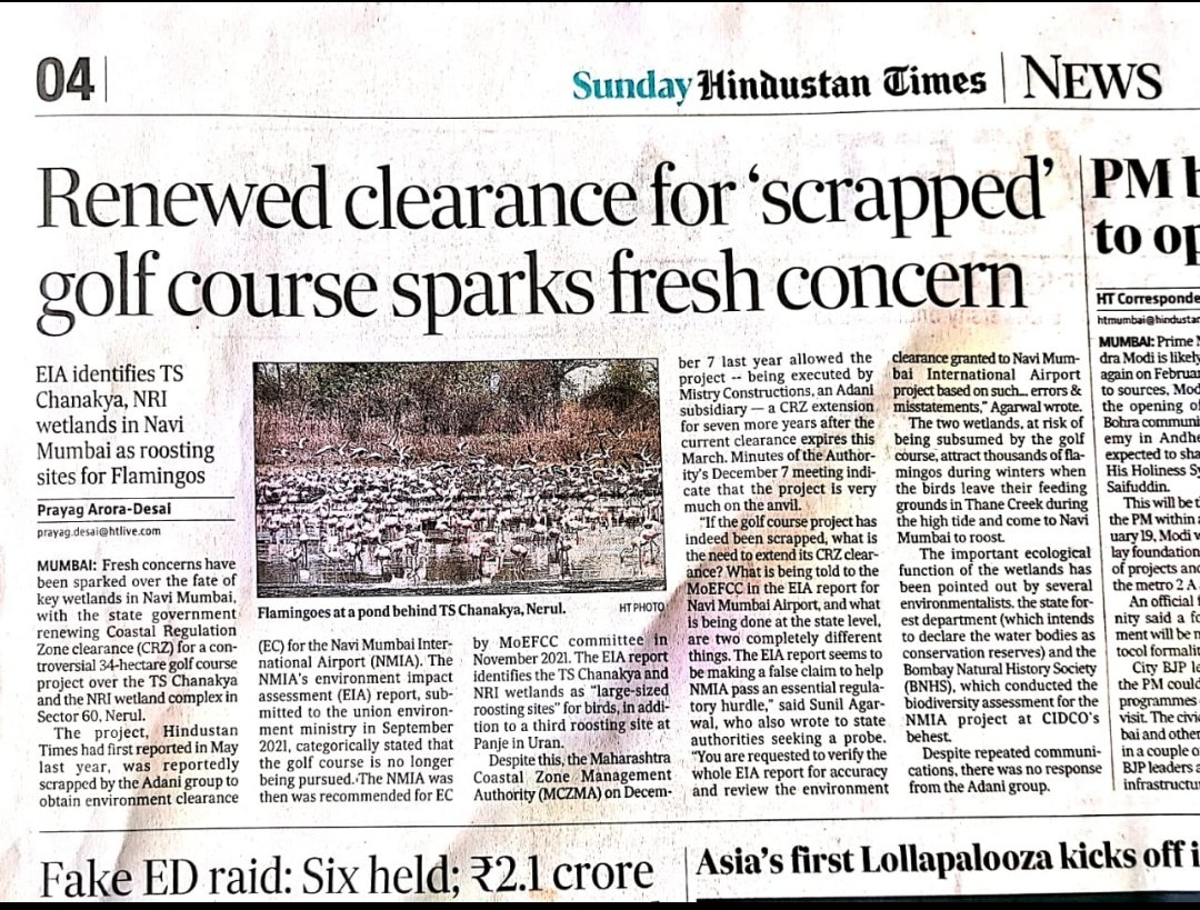 sunnyagro's tweet photo. @PMOIndia @CMOMaharashtra @AdaniOnline @gautam_adani @CIDCO_Ltd @NaviMumbaiWetl1 @GreenStalin @BNHSIndia @htTweets 
Fresh concerns have been sparked over the fate of key wetlands in Navi Mumbai, with the state government renewing CRZ clearance for a controversial 34-ha golf course project https://t.co/y78yY0lg84