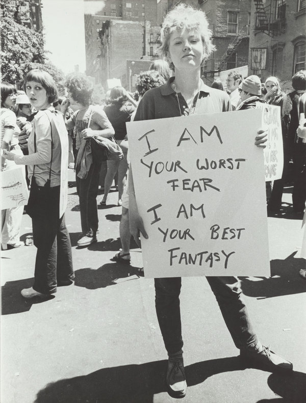 queerartbot's tweet image. Diana Davies - Donna Gottschalk, Christopher Street Gay Liberation Day Parade (1970)