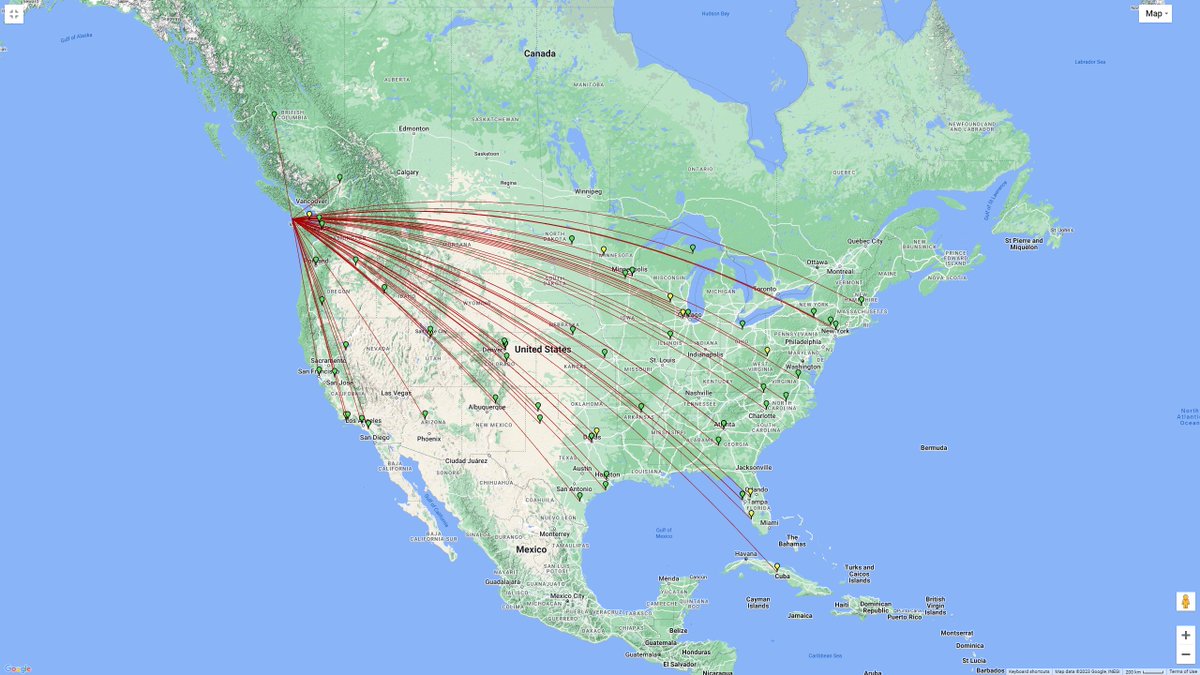 VA7USD's tweet photo. Big thanks to @VE7KPM and everyone who spotted me out there! SSB in green, FT8 in yellow. #QSOMap https://t.co/1ePcldsPJH