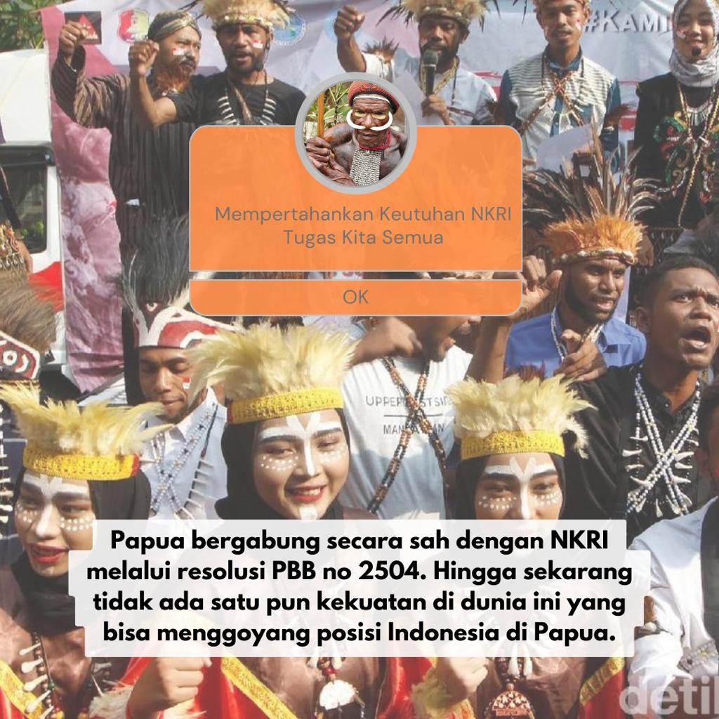 S4D46's tweet photo. Papua sudah sah dan final menjadi bagian dari #NKRI dan tak akan terpisahkan. Sebagai bagian dari NKRI, menjadi kewajiban seluruh bangsa #Indonesia untuk bersama-sama memajukan dan mensejahterakan secara merata.
#Papua
#PapuaIndonesia 
#Papuaviral 
#Papuadamai
#PapuaSejahtera https://t.co/V4Wh2JVzoM