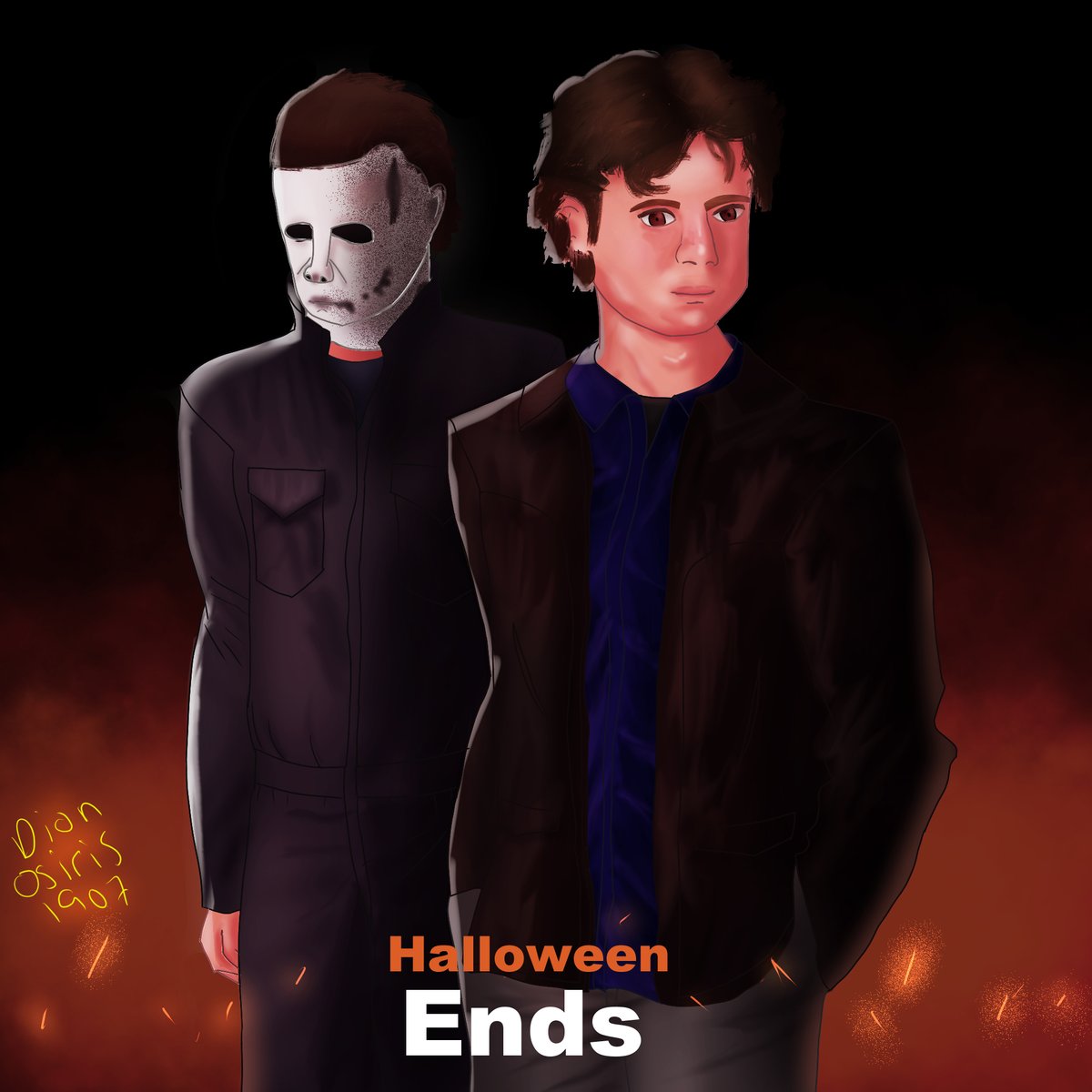 DionOsiris1907's tweet photo. The second time then I try to draw a realistic style or portrait. So, yes, I love this franchise of Halloween. And I draw these two characters(or perhaps the one character) 

#CoreyCunningham
#HalloweenEnds 
#Halloween 
#RohanCampbell https://t.co/bYdlxQetii