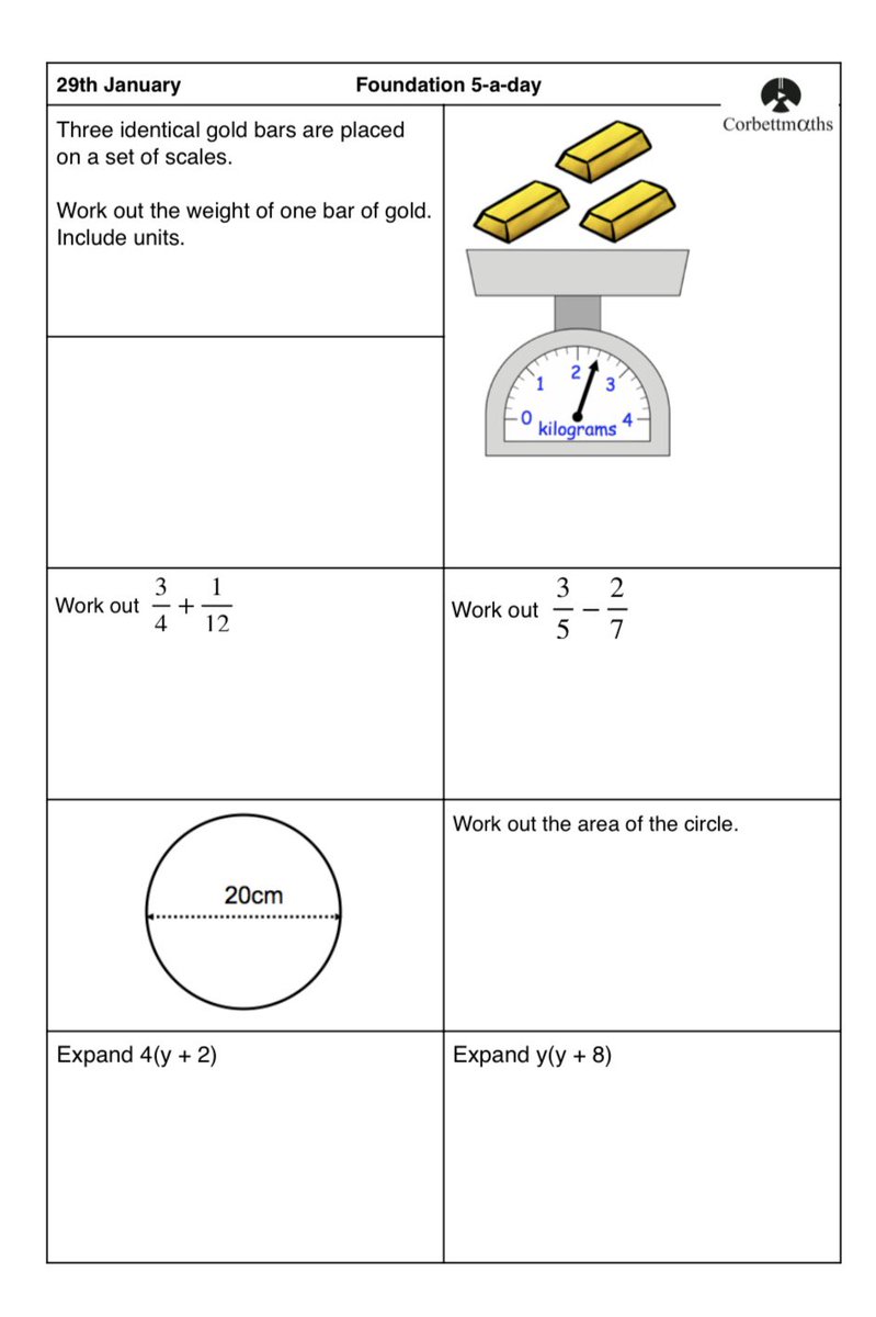 Corbettmaths's tweet photo. Studying for Foundation GCSE Maths? Try today's Foundation or the challenging Foundation Plus #maths5aday answers: https://t.co/sVLNKxULYk https://t.co/GYHsKwndQ5