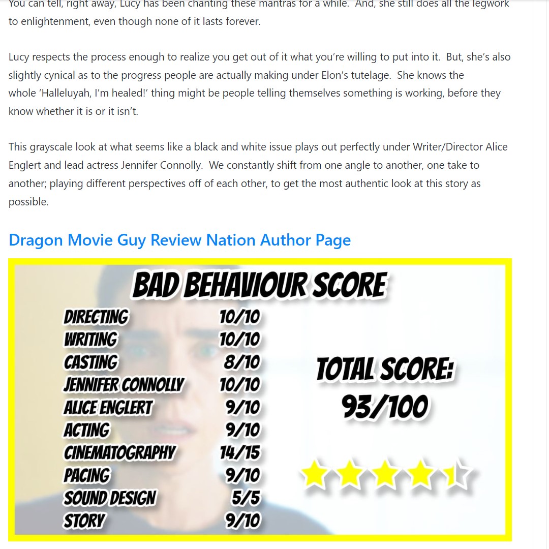 dragonmovieguy's tweet photo. #SundanceFilmFestival #written #moviereview for #BadBehaviour starring #JenniferConnelly #BenWhishaw and #Director #AliceEnglert is out on #ReviewNation.
#Sundance2023 #moviereview for #BadBehaviourMovie is a fun #darkcomedy about #selfhelp gurus and self important #actresses. https://t.co/InmnEuQabX