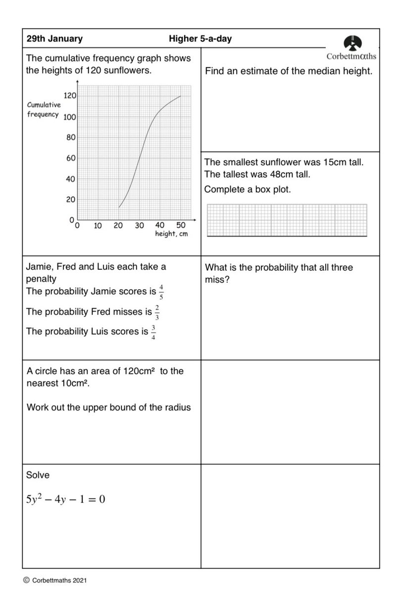 Corbettmaths's tweet photo. Studying for Higher GCSE Maths? Try today's Foundation Plus, Higher &amp; challenging Higher Plus #maths5aday answers: https://t.co/sVLNKxULYk https://t.co/0cLkUDeQQM