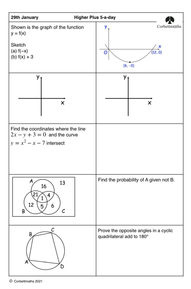Corbettmaths's tweet photo. Studying for Higher GCSE Maths? Try today's Foundation Plus, Higher &amp; challenging Higher Plus #maths5aday answers: https://t.co/sVLNKxULYk https://t.co/0cLkUDeQQM