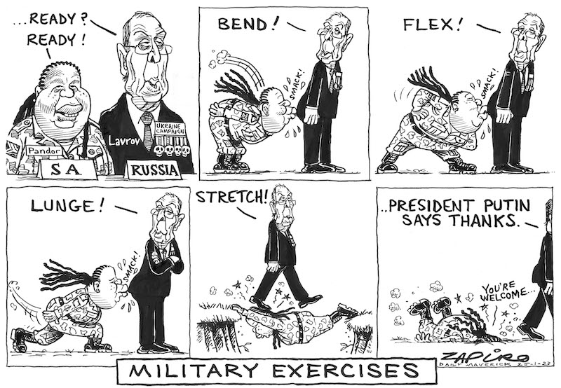 Zapiro's cartoon published <a href="/dailymaverick/">Daily Maverick</a>  DM168 (25 January 2023) on Comrades in Arms #russia #foreignaffairs - zapiro.com/230125dm